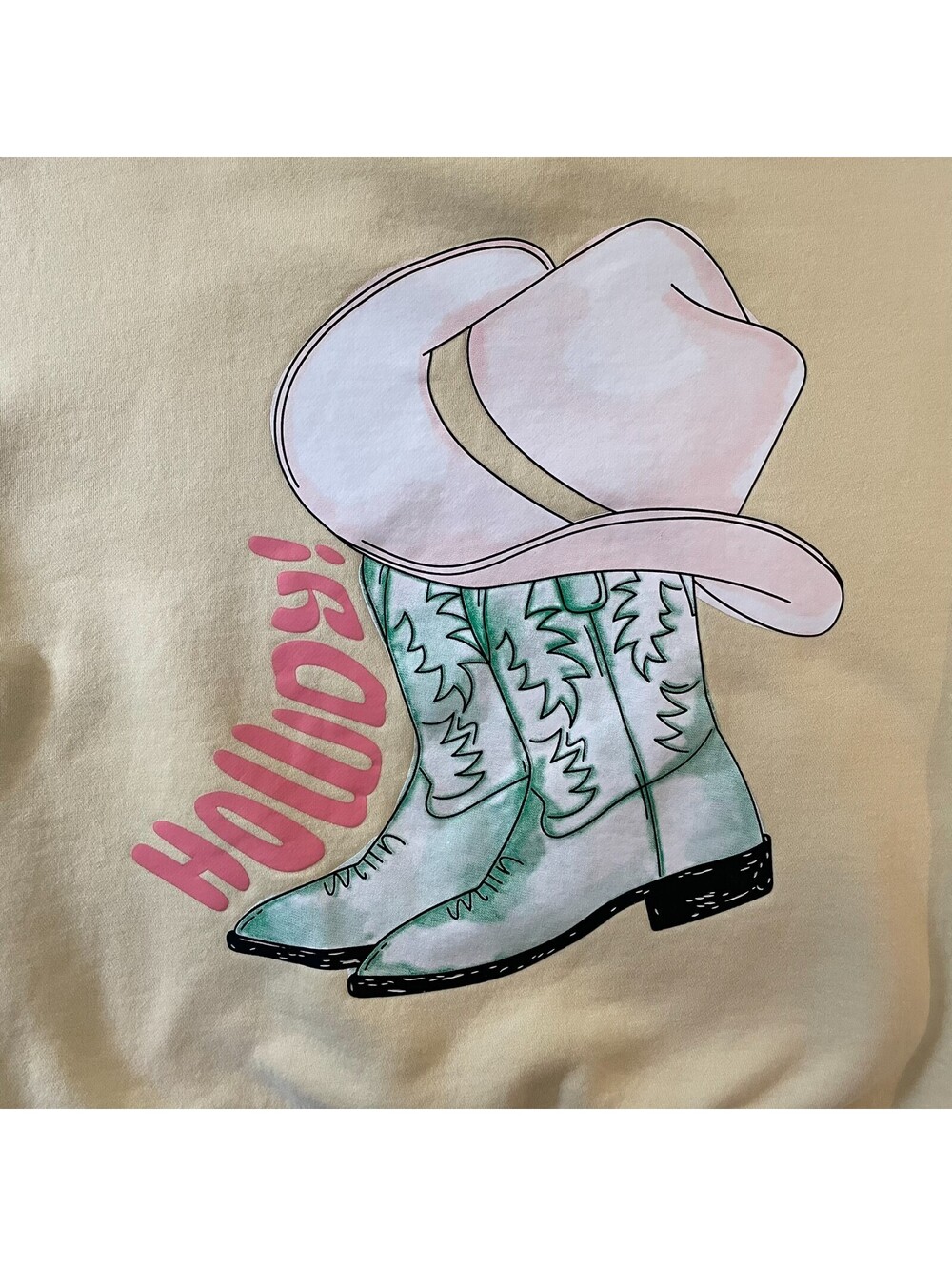Bailey Rose Howdy Cowboy Boots Graphic Sweatshirt Womens L Yellow Western Rodeo - Picture 2 of 8